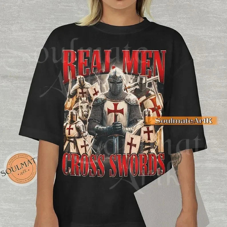 Real Men Cross Swords Funny Hilarious Knight Bootleg - Adult & Kids T-Shirts, Sweatshirts & Hoodies apparel design preview 1