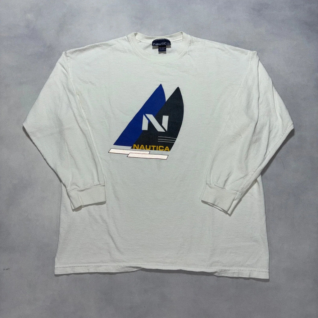 Vintage 90s Nautica Men's Medium White Sail Surf Made - Adult & Kids T-Shirts, Sweatshirts & Hoodies apparel design preview 1