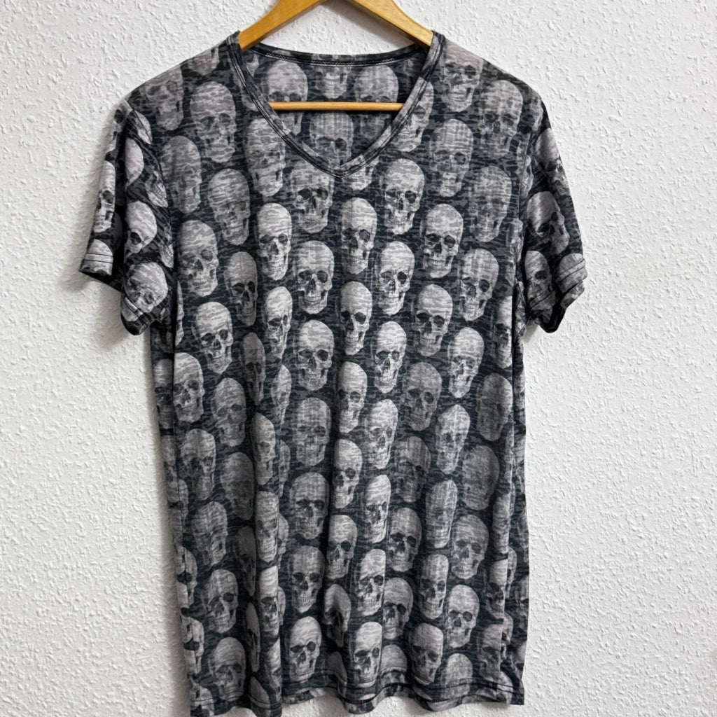 Creative All Over Skull Print V-Neck Grey/Black - Adult & Kids T-Shirts, Sweatshirts & Hoodies apparel design preview 1