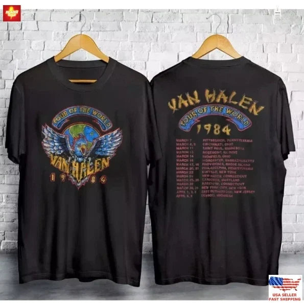 Vintage 1984 Van Halen Tour Of The World For Men - Adult & Kids T-Shirts, Sweatshirts & Hoodies apparel design preview 1