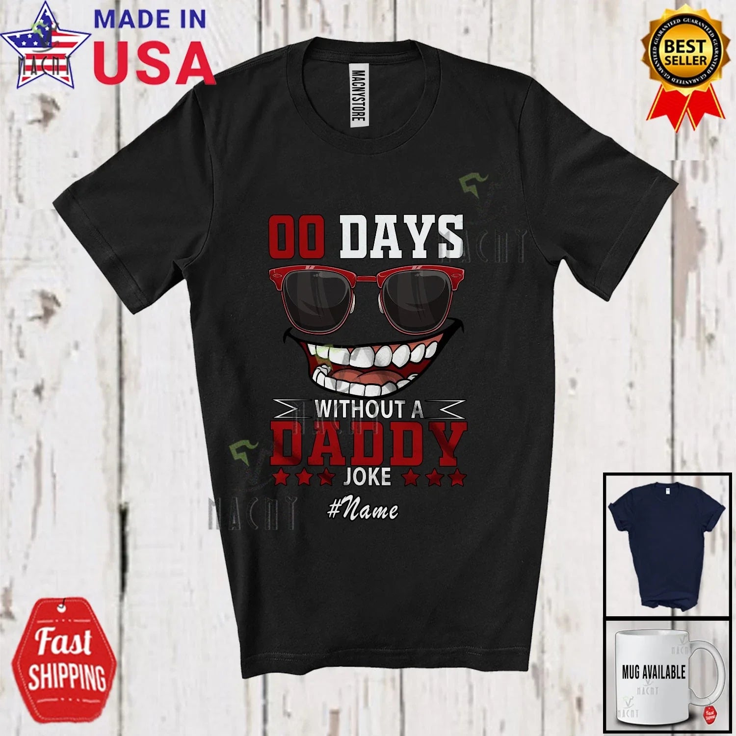 Custom Name 0 Days Without Daddy Joke; Father's Day - Adult & Kids T-Shirts, Sweatshirts & Hoodies apparel design preview 1