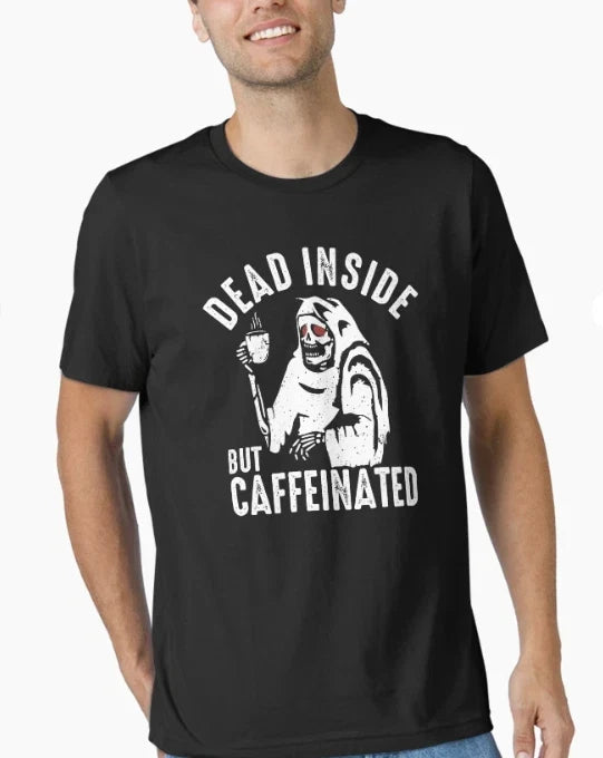 Dead Inside But Caffeinated Coffee and Death Skeleton - Adult & Kids T-Shirts, Sweatshirts & Hoodies apparel design preview 1