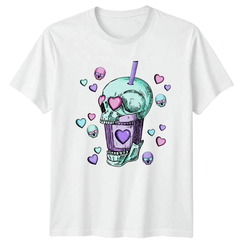 Pastel Goth Valentines Skull Drink Kawaii Alternative - Adult & Kids T-Shirts, Sweatshirts & Hoodies apparel design preview 1