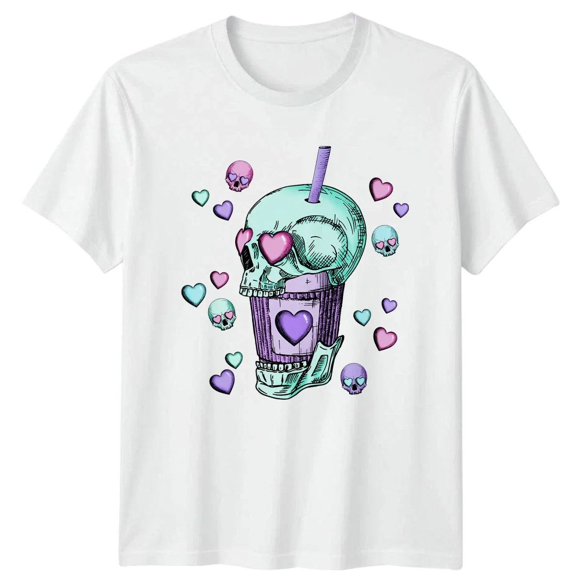 Pastel Goth Valentines Skull Drink Kawaii Alternative - Adult & Kids T-Shirts, Sweatshirts & Hoodies apparel design preview 1