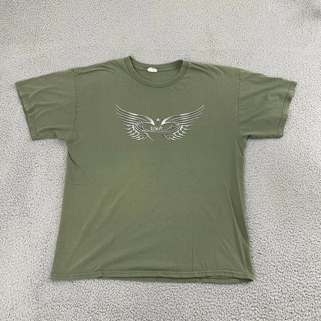 Metallic Wings USA Men L Olive Y2K Biker Short Sleeve - Adult & Kids T-Shirts, Sweatshirts & Hoodies apparel design preview 1