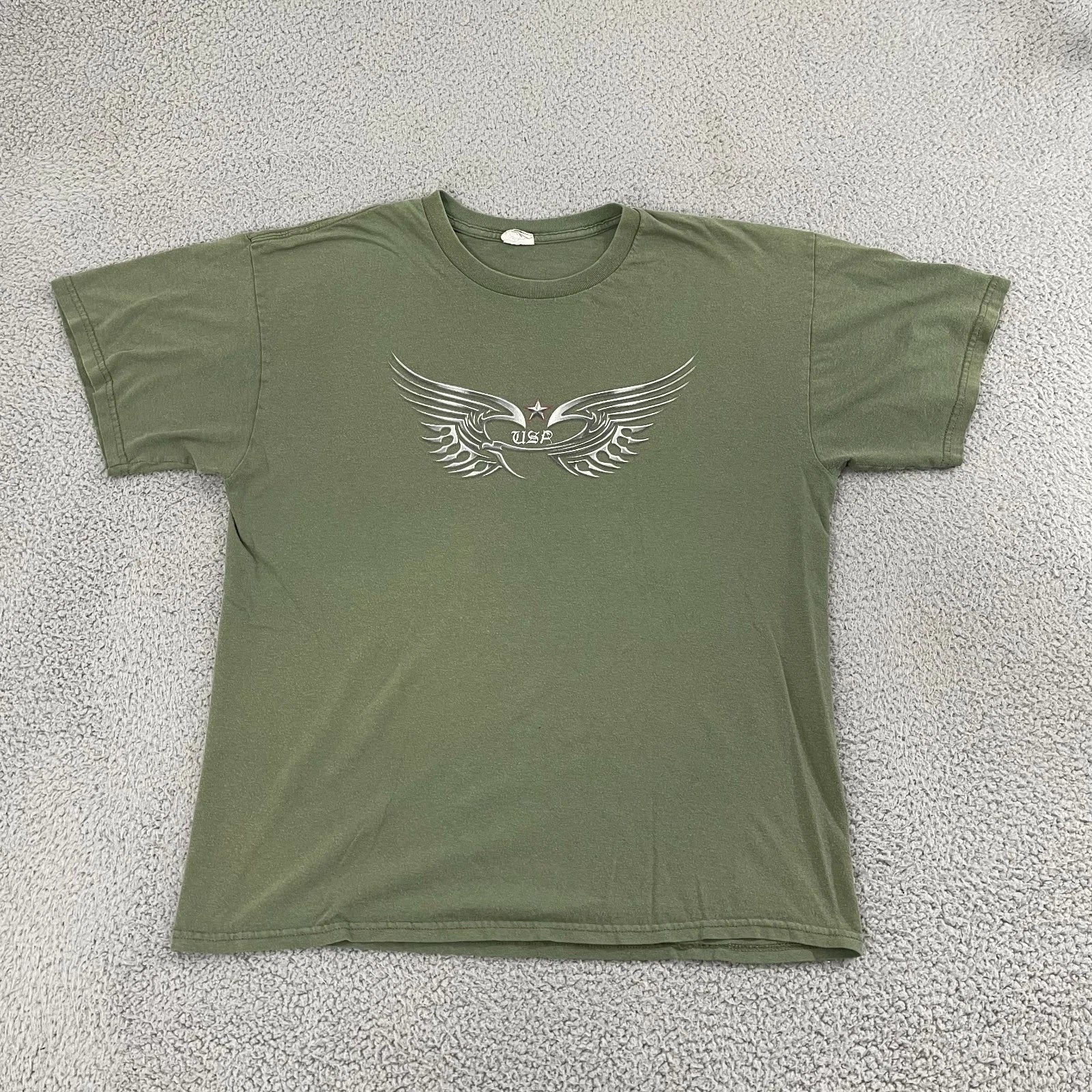 Metallic Wings USA Men L Olive Y2K Biker Short Sleeve - Adult & Kids T-Shirts, Sweatshirts & Hoodies apparel design preview 1