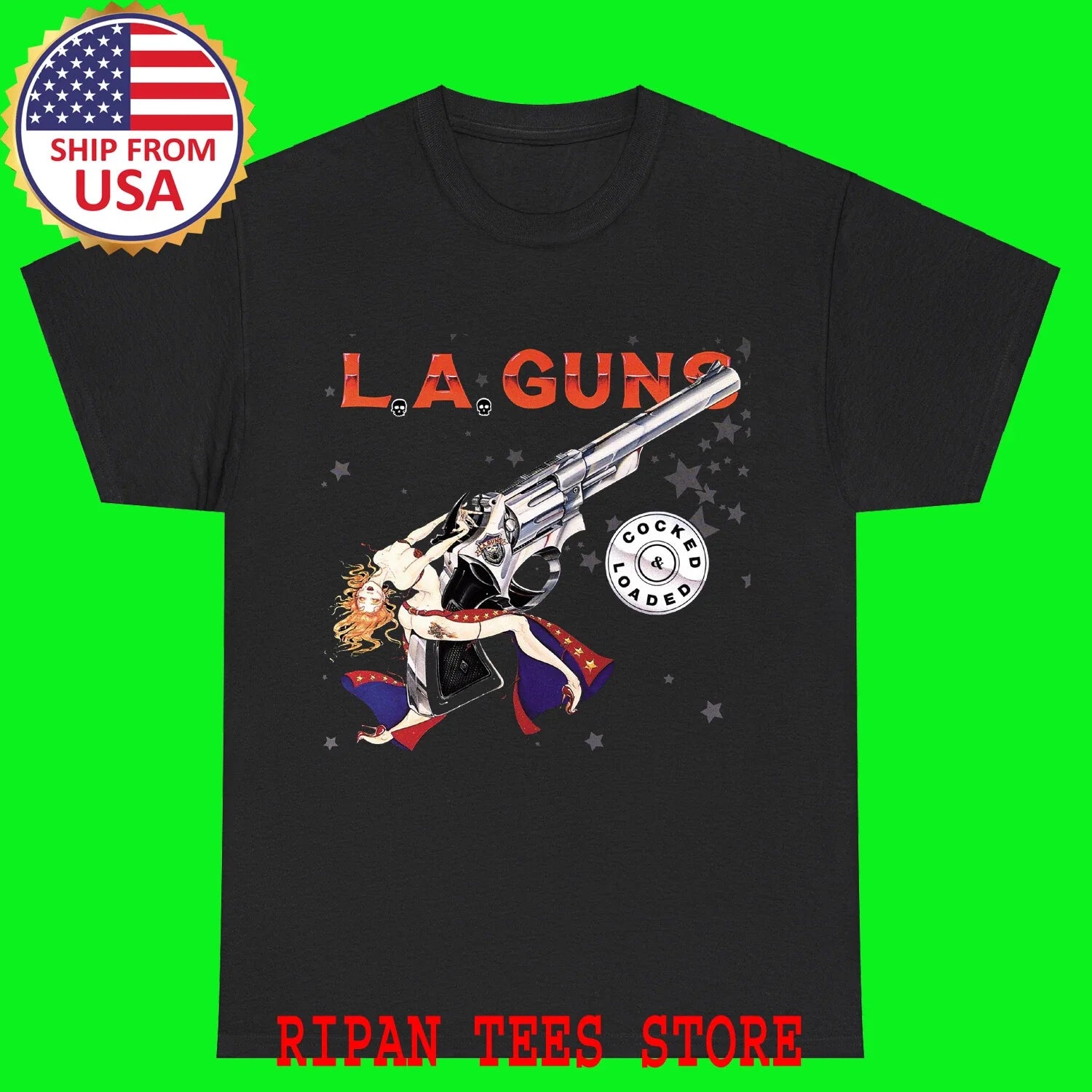 L.A. GUNS Cocked n Loaded Black Size S 5XL - Adult & Kids T-Shirts, Sweatshirts & Hoodies apparel design preview 1