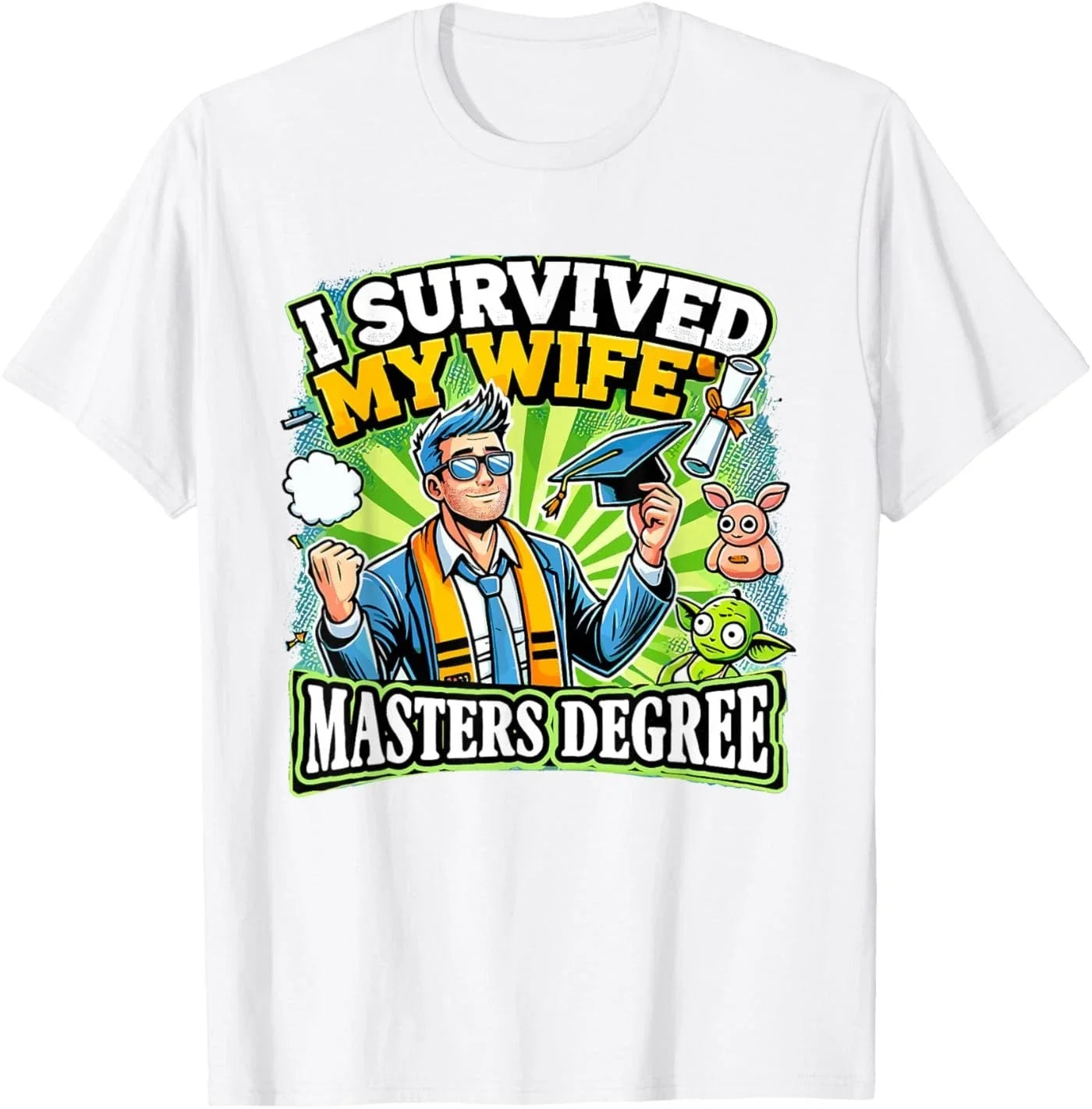 I Survived My Wife's Masters Degree Dad Jokes - Adult & Kids T-Shirts, Sweatshirts & Hoodies apparel design preview 1