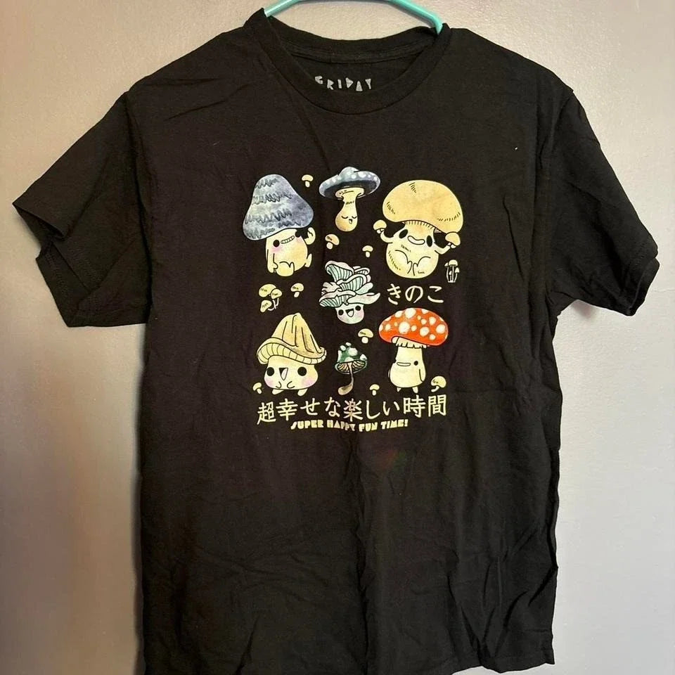 Friday Jr Mushroom Graphic Black Super Happy Fun Time - Adult & Kids T-Shirts, Sweatshirts & Hoodies apparel design preview 1