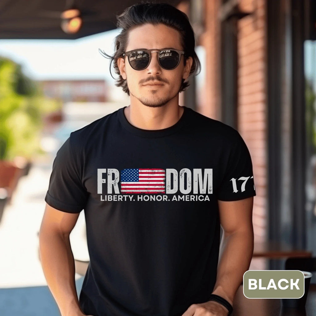 Freedom 1776 Patriotic American Flag Liberty Honor - Adult & Kids T-Shirts, Sweatshirts & Hoodies apparel design preview 1