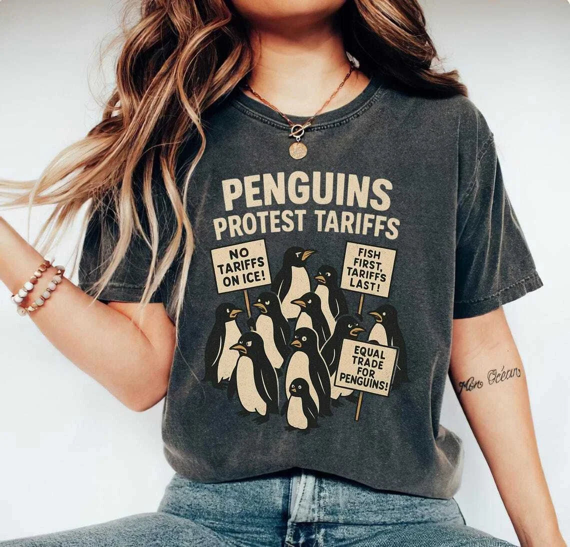 Penguins Protest Tariffs Funny Penguin Graphic - Adult & Kids T-Shirts, Sweatshirts & Hoodies apparel design preview 1