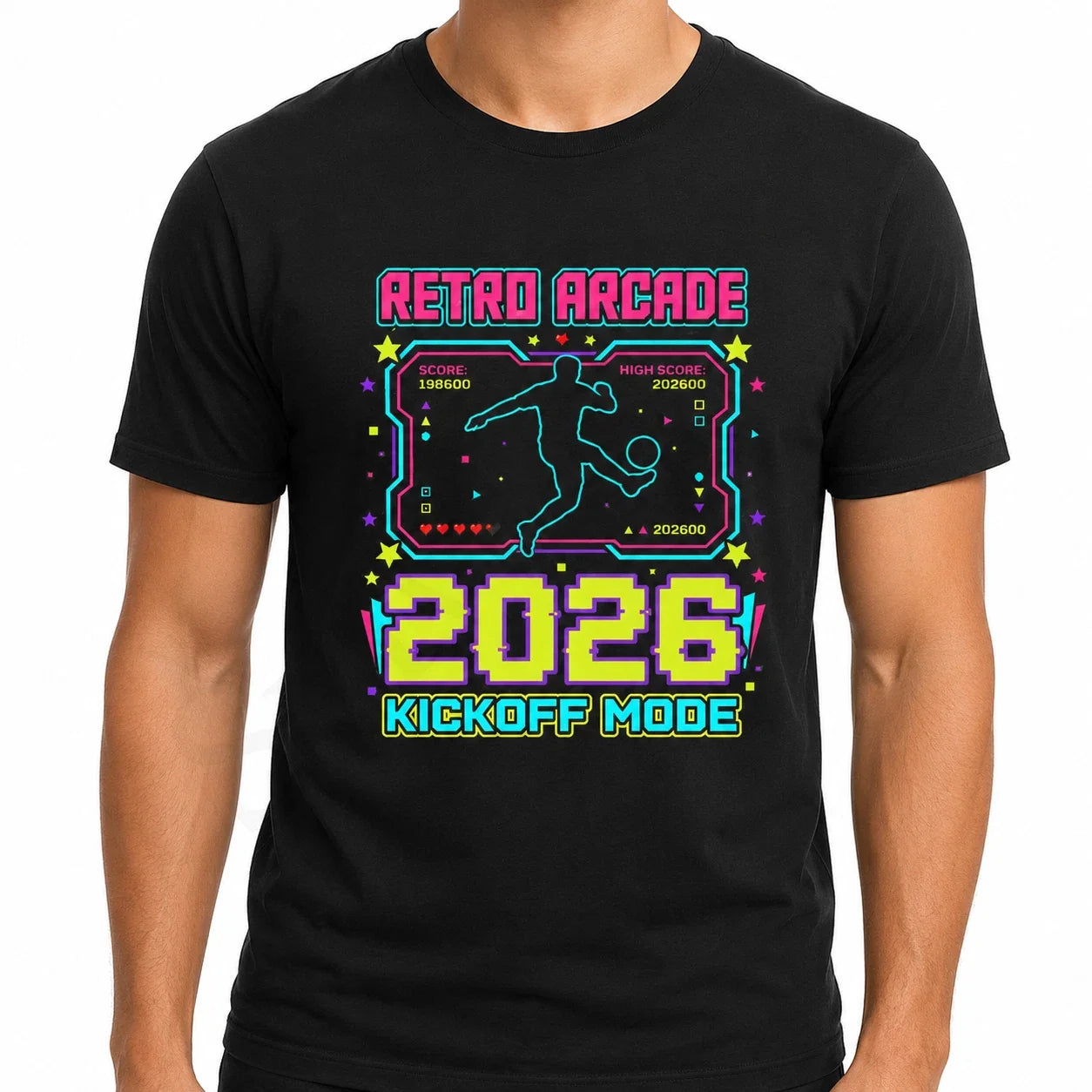 Retro Arcade Soccer 2026 Pixel Game Kickoff Design - Adult & Kids T-Shirts, Sweatshirts & Hoodies apparel design preview 1