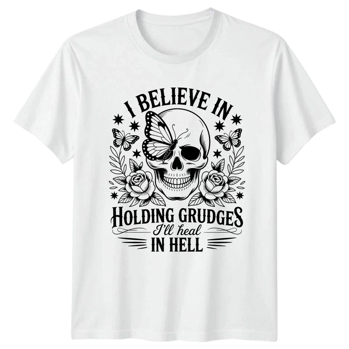 I Believe In Holding Grudges Gothic Skull Butterfly - Adult & Kids T-Shirts, Sweatshirts & Hoodies apparel design preview 1