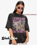 Vintage Lesbians Eat What?! Funny Offensive Cat - Adult & Kids T-Shirts, Sweatshirts & Hoodies apparel design preview 1