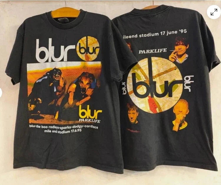Blur rock band tour black color 2 side reprint - Adult & Kids T-Shirts, Sweatshirts & Hoodies apparel design preview 1