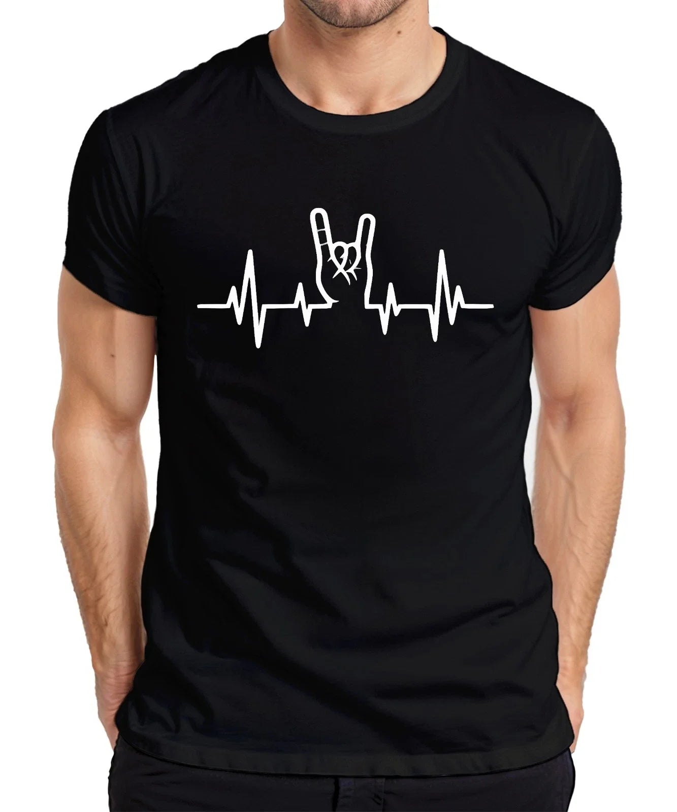 Heartbeat ECG Rock Hand Sign Metal Concert Musician - Adult & Kids T-Shirts, Sweatshirts & Hoodies apparel design preview 1