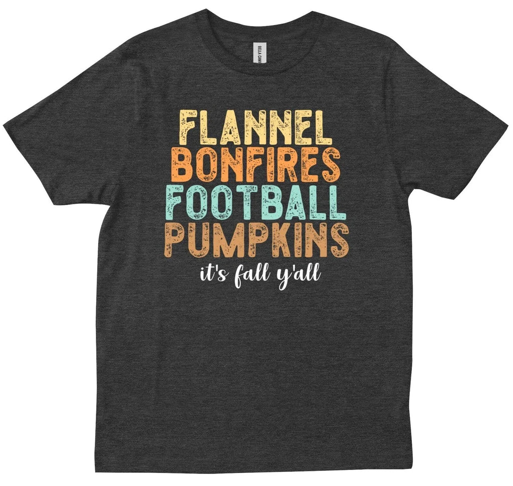 Flannel Bonfires Football Pumpkins Its Fall Y'all - Adult & Kids T-Shirts, Sweatshirts & Hoodies apparel design preview 1