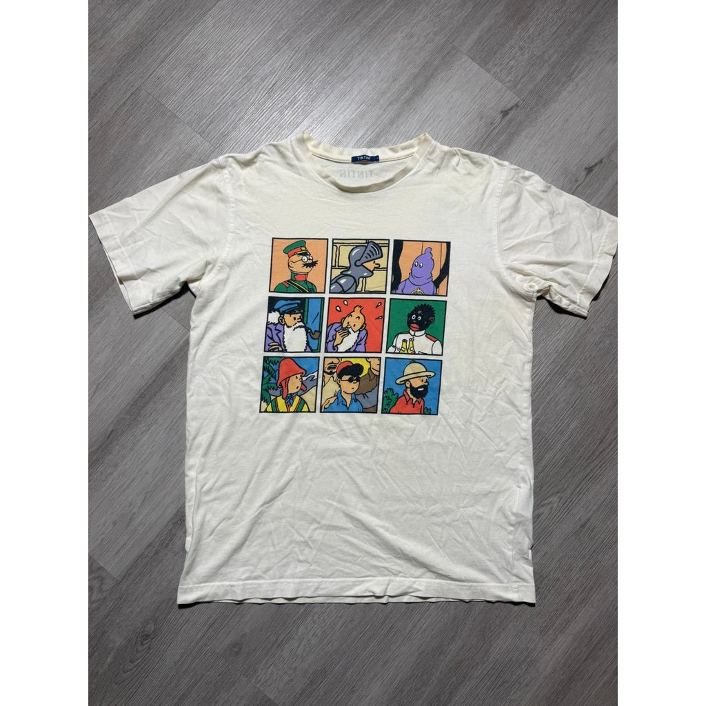 Tintin Graphic Mens Small Cream Cotton Comic Grid - Adult & Kids T-Shirts, Sweatshirts & Hoodies apparel design preview 1