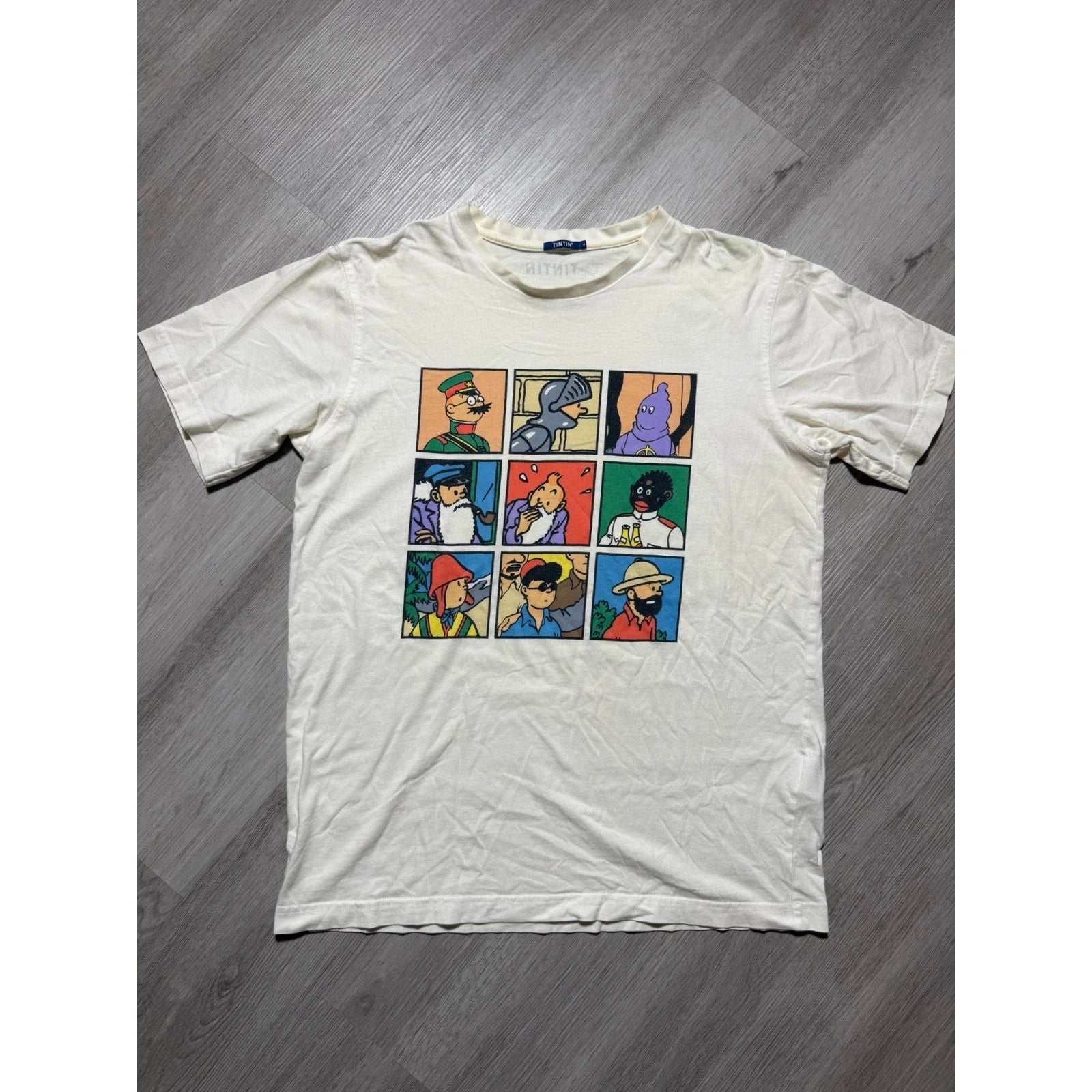Tintin Graphic Mens Small Cream Cotton Comic Grid - Adult & Kids T-Shirts, Sweatshirts & Hoodies apparel design preview 1