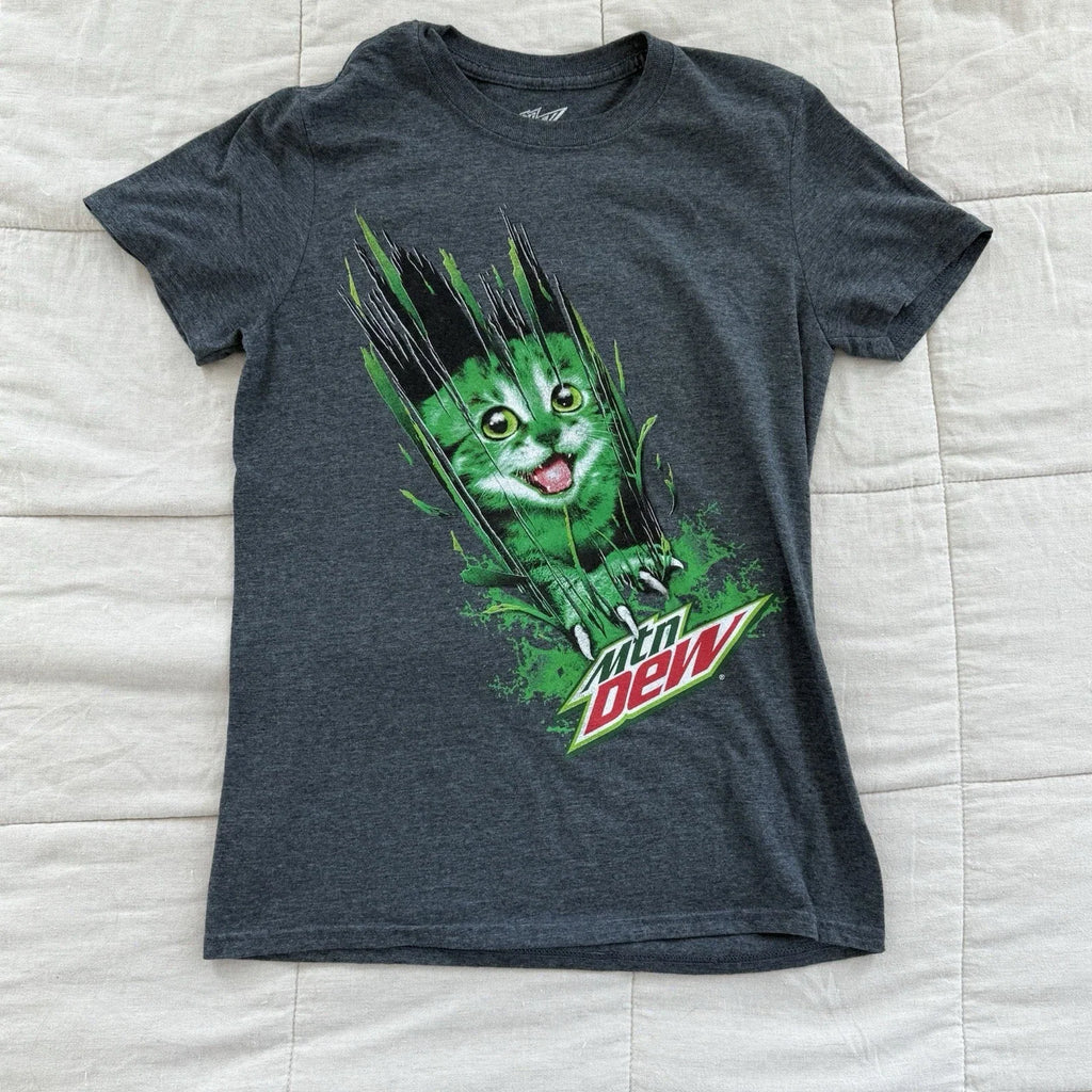 Vintage Y2K Mountain Dew Green Kitten Scratching Size - Adult & Kids T-Shirts, Sweatshirts & Hoodies apparel design preview 1