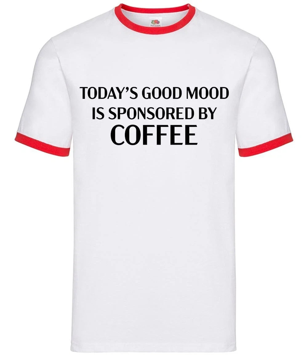 Sponsored By Coffee Mens Ringer Latte Flat White - Adult & Kids T-Shirts, Sweatshirts & Hoodies apparel design preview 1