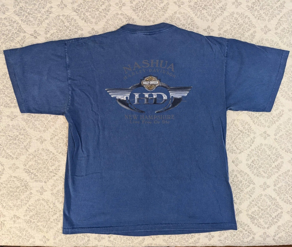 Y2K VTG Grunge USA Made Harley Davdison Mens Lrg Blue - Adult & Kids T-Shirts, Sweatshirts & Hoodies apparel design preview 1