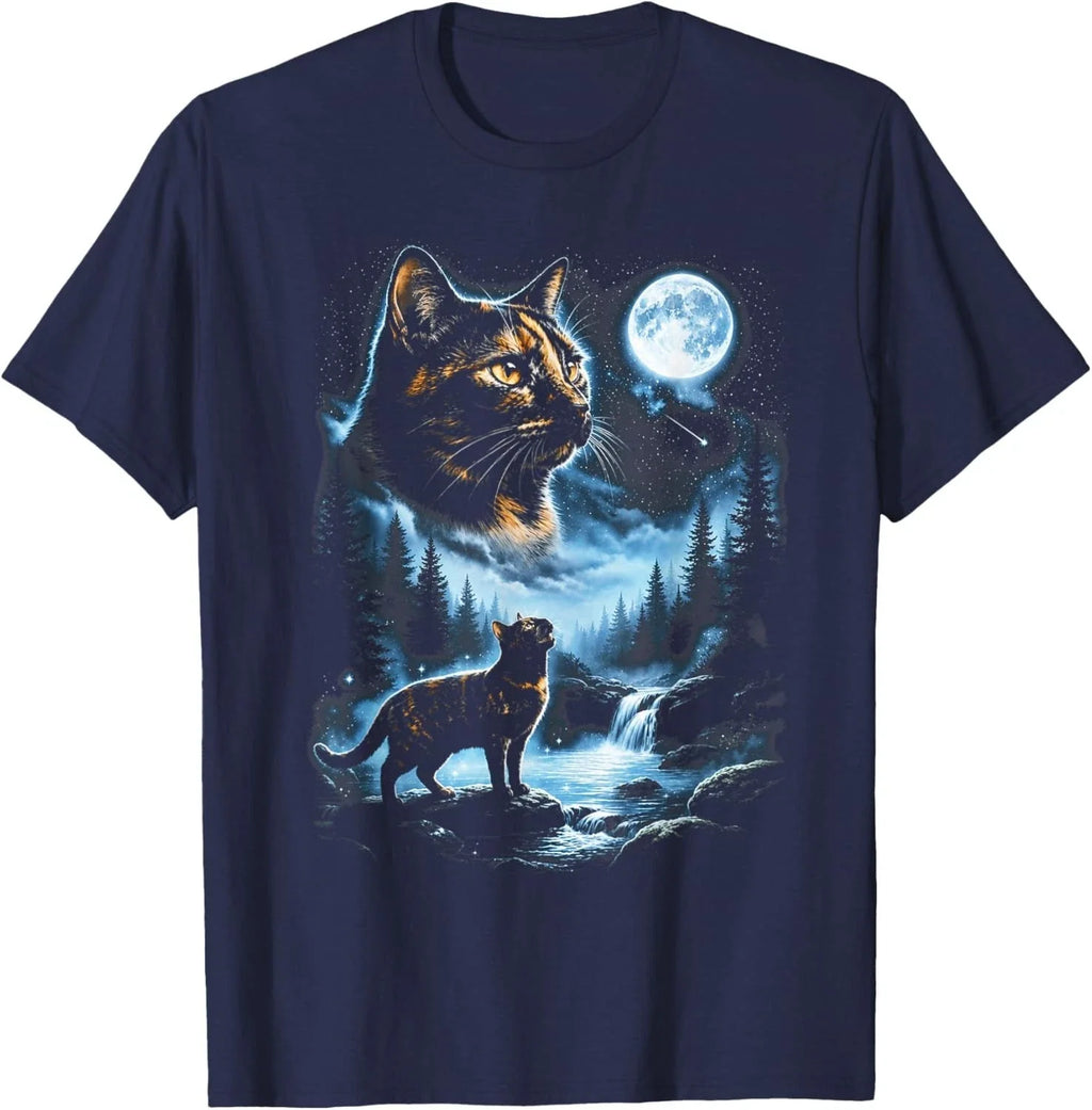 Cute Tortoiseshell Cat Howling at the Moon Celestial - Adult & Kids T-Shirts, Sweatshirts & Hoodies apparel design preview 1