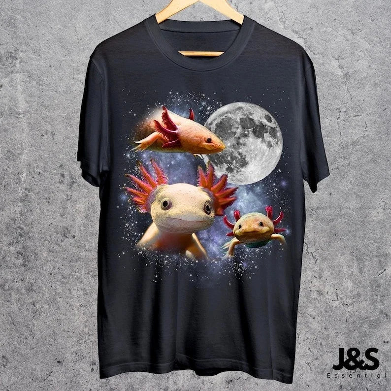 Three Axolotl Retro Graphic Vintage Moon - Adult & Kids T-Shirts, Sweatshirts & Hoodies apparel design preview 1