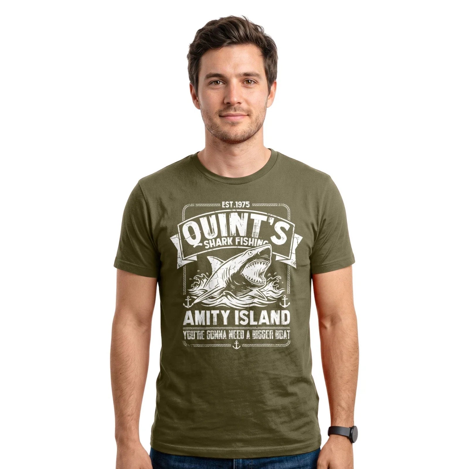 Quint's Shark Fishing Amity Island Fisherman Retro - Adult & Kids T-Shirts, Sweatshirts & Hoodies apparel design preview 1