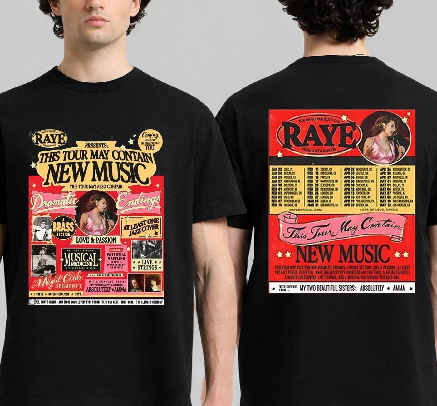 RAYE This Tour May Contain New Music 2-sides - Adult & Kids T-Shirts, Sweatshirts & Hoodies apparel design preview 1