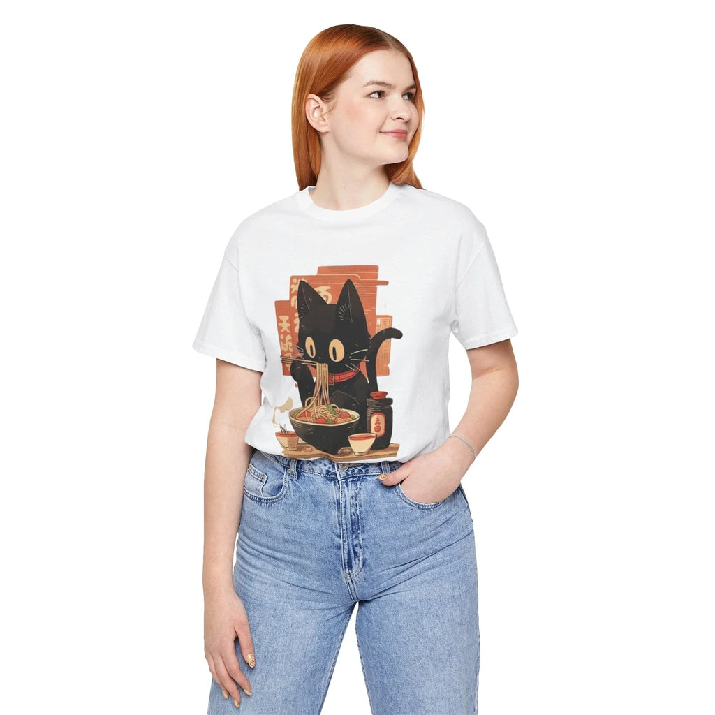 Cartoon Black Cat Funny Eating Pho - Adult & Kids T-Shirts, Sweatshirts & Hoodies apparel design preview 1