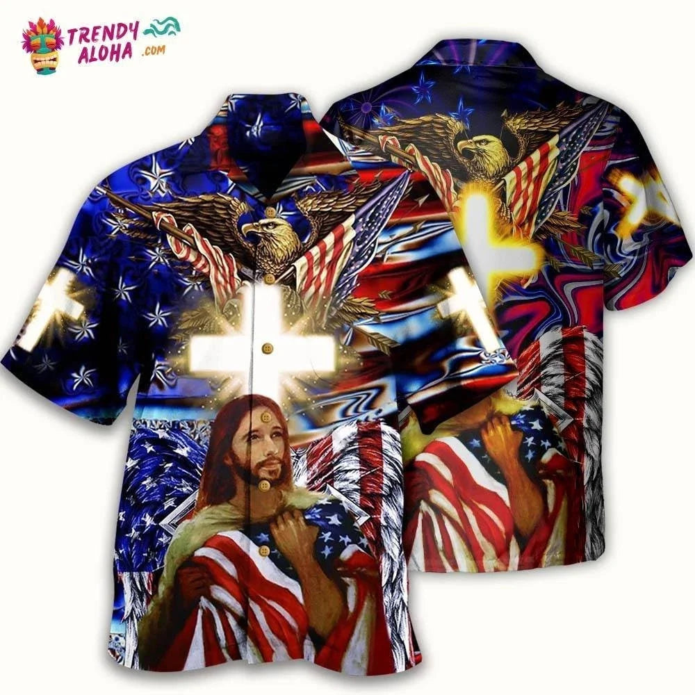 America Jesus Bless Hawaiian Trendy Aloha L682 - Adult & Kids T-Shirts, Sweatshirts & Hoodies apparel design preview 1