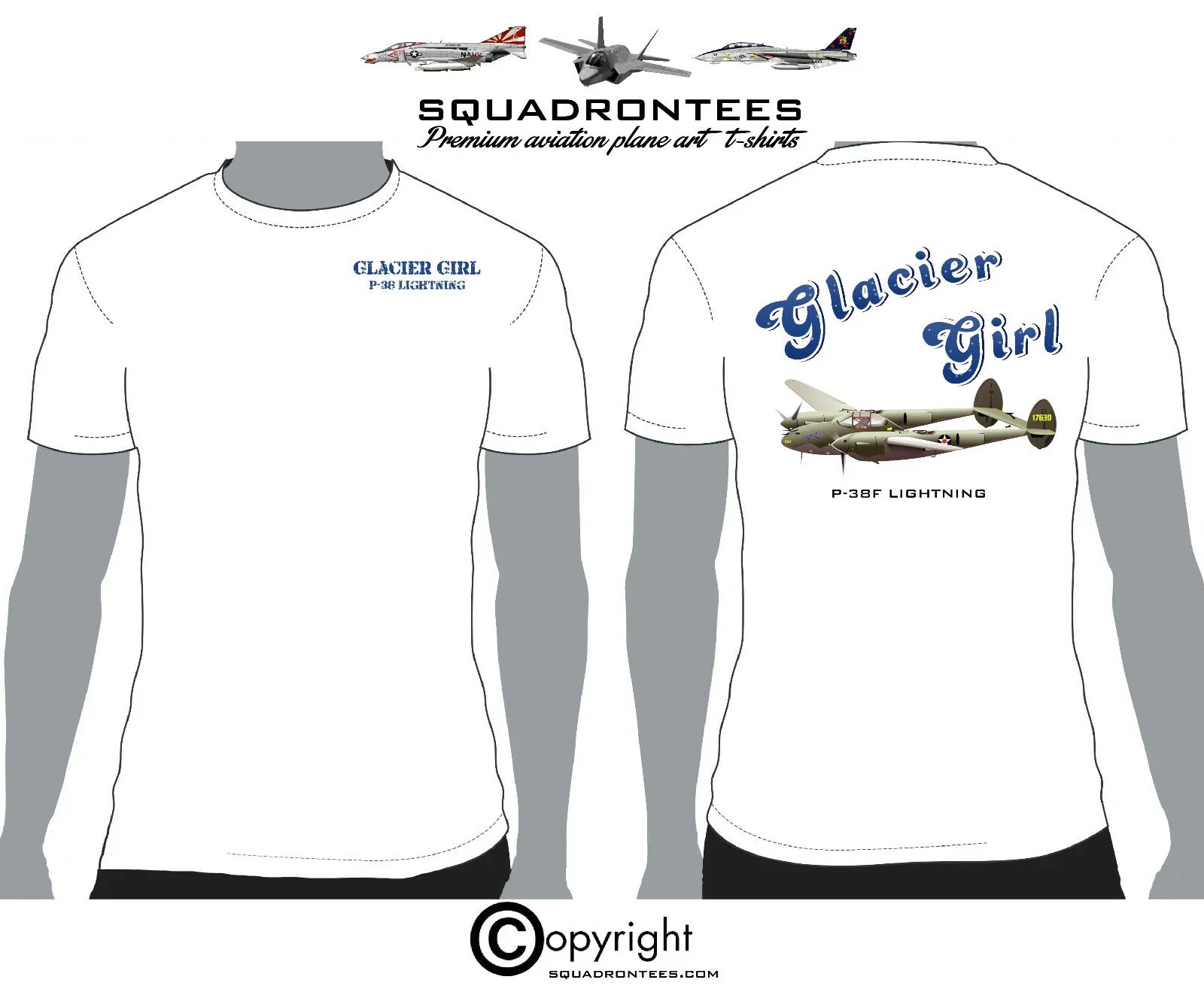 P-38 Glacier Girl Premium Plane Art - Adult & Kids T-Shirts, Sweatshirts & Hoodies apparel design preview 1