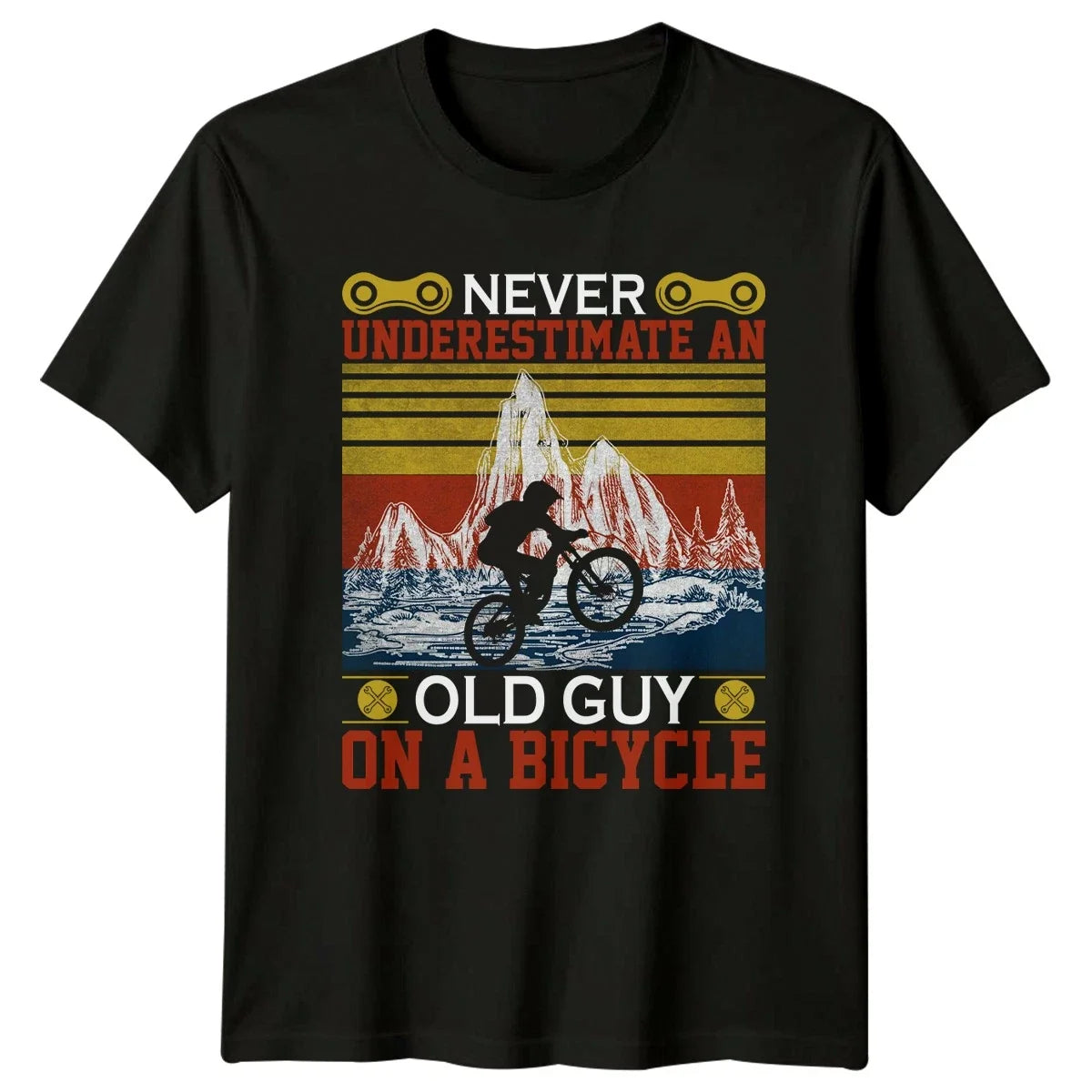 Never Underestimate An Old Guy Mens Mountain Biking - Adult & Kids T-Shirts, Sweatshirts & Hoodies apparel design preview 1