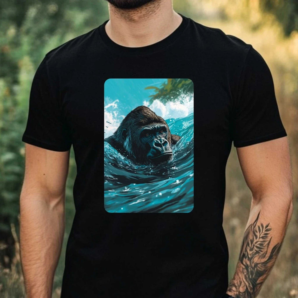 Mens Gorilla Swimming in Ocean Motif Cotton Size XS - Adult & Kids T-Shirts, Sweatshirts & Hoodies apparel design preview 1