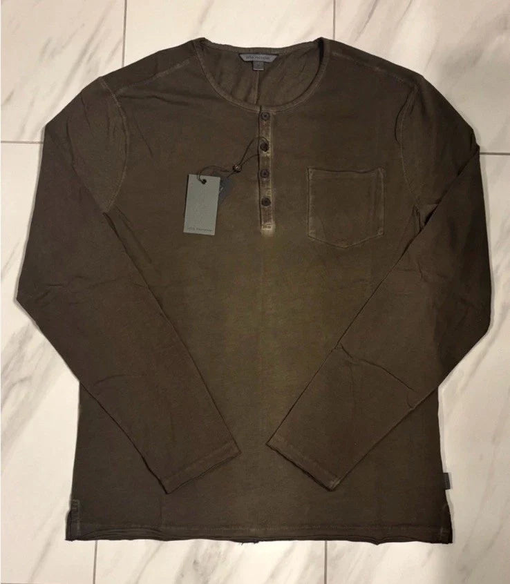 John Varvatos Men's Henley Dark Olive New - Adult & Kids T-Shirts, Sweatshirts & Hoodies apparel design preview 1