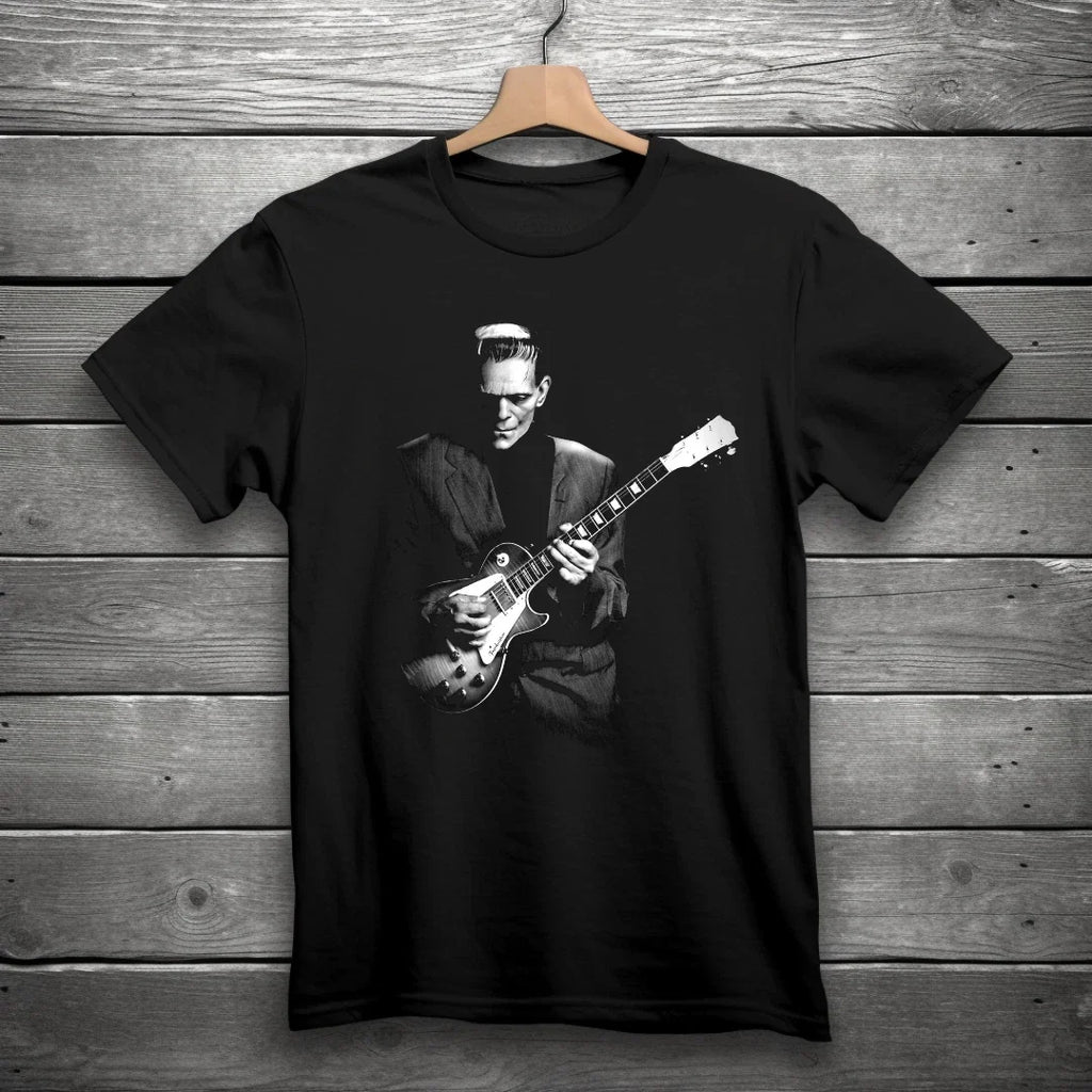 Frankenstein Playing Electric Guitar Horror Black - Adult & Kids T-Shirts, Sweatshirts & Hoodies apparel design preview 1
