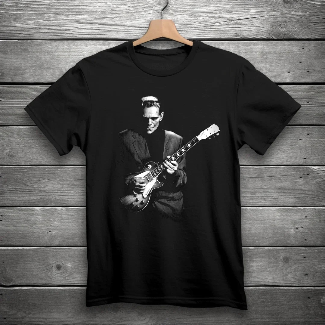 Frankenstein Playing Electric Guitar Horror Black - Adult & Kids T-Shirts, Sweatshirts & Hoodies apparel design preview 1