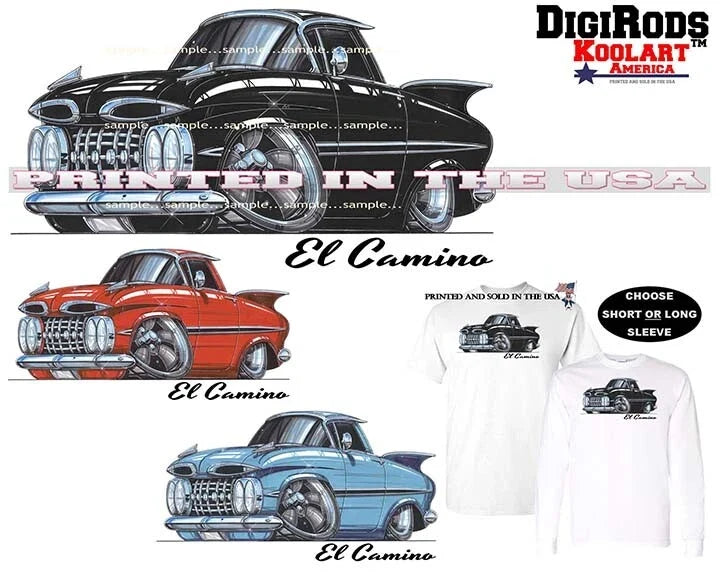 Chevrolet Chevy Vintage El Camino 1959 DigiRods - Adult & Kids T-Shirts, Sweatshirts & Hoodies apparel design preview 1