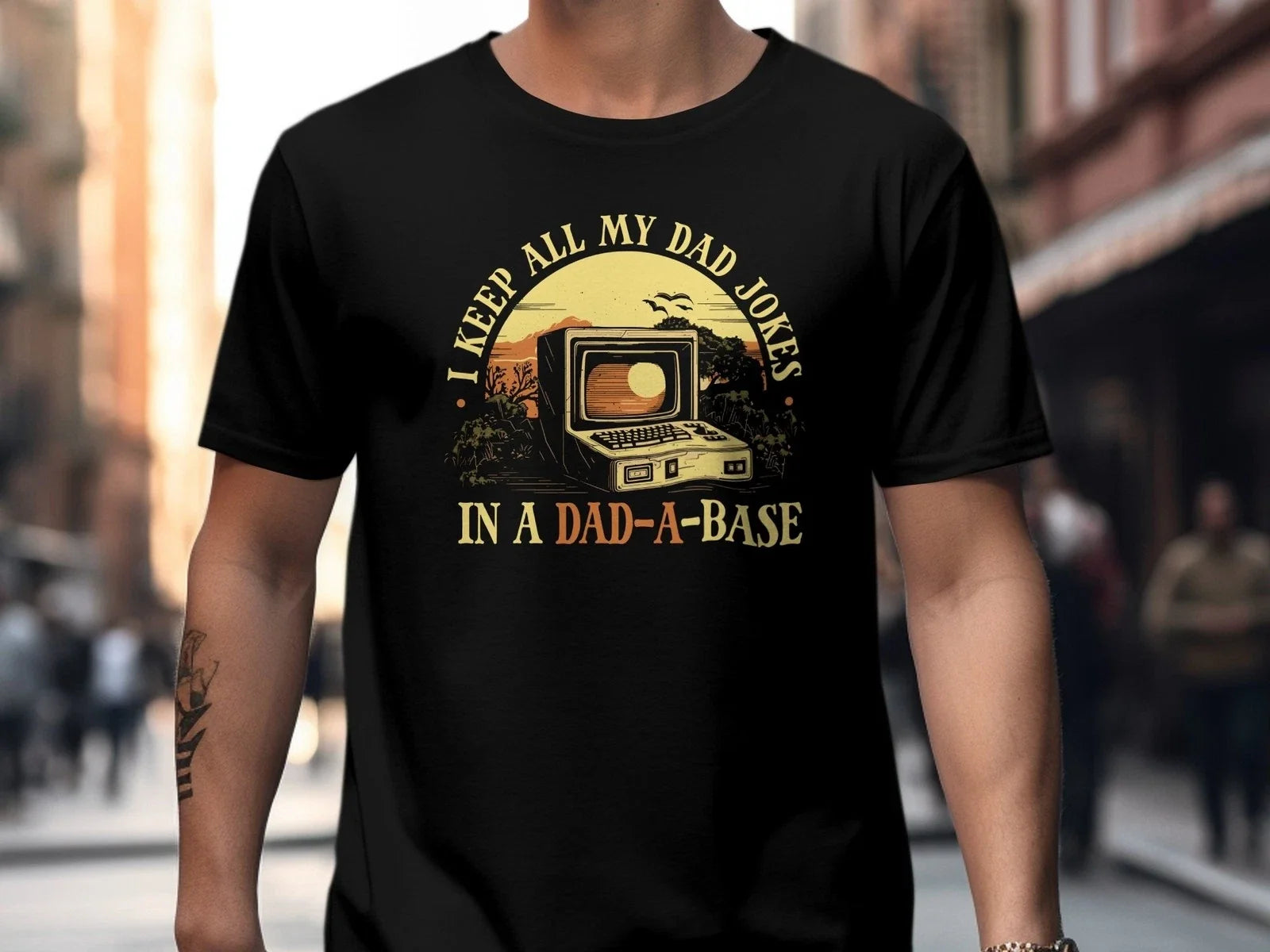 Funny Dad Joke Vintage Computer Graphic Dad-A-Base - Adult & Kids T-Shirts, Sweatshirts & Hoodies apparel design preview 1