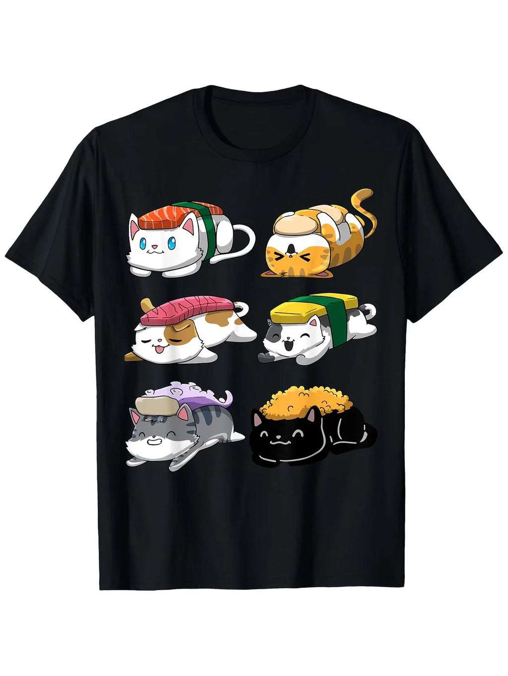 Unisex Kawaii Sushi Cat Graphic 100% Cotton, Black - Adult & Kids T-Shirts, Sweatshirts & Hoodies apparel design preview 1