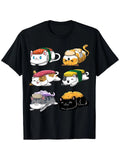 Unisex Kawaii Sushi Cat Graphic 100% Cotton, Black - Adult & Kids T-Shirts, Sweatshirts & Hoodies apparel design preview 1