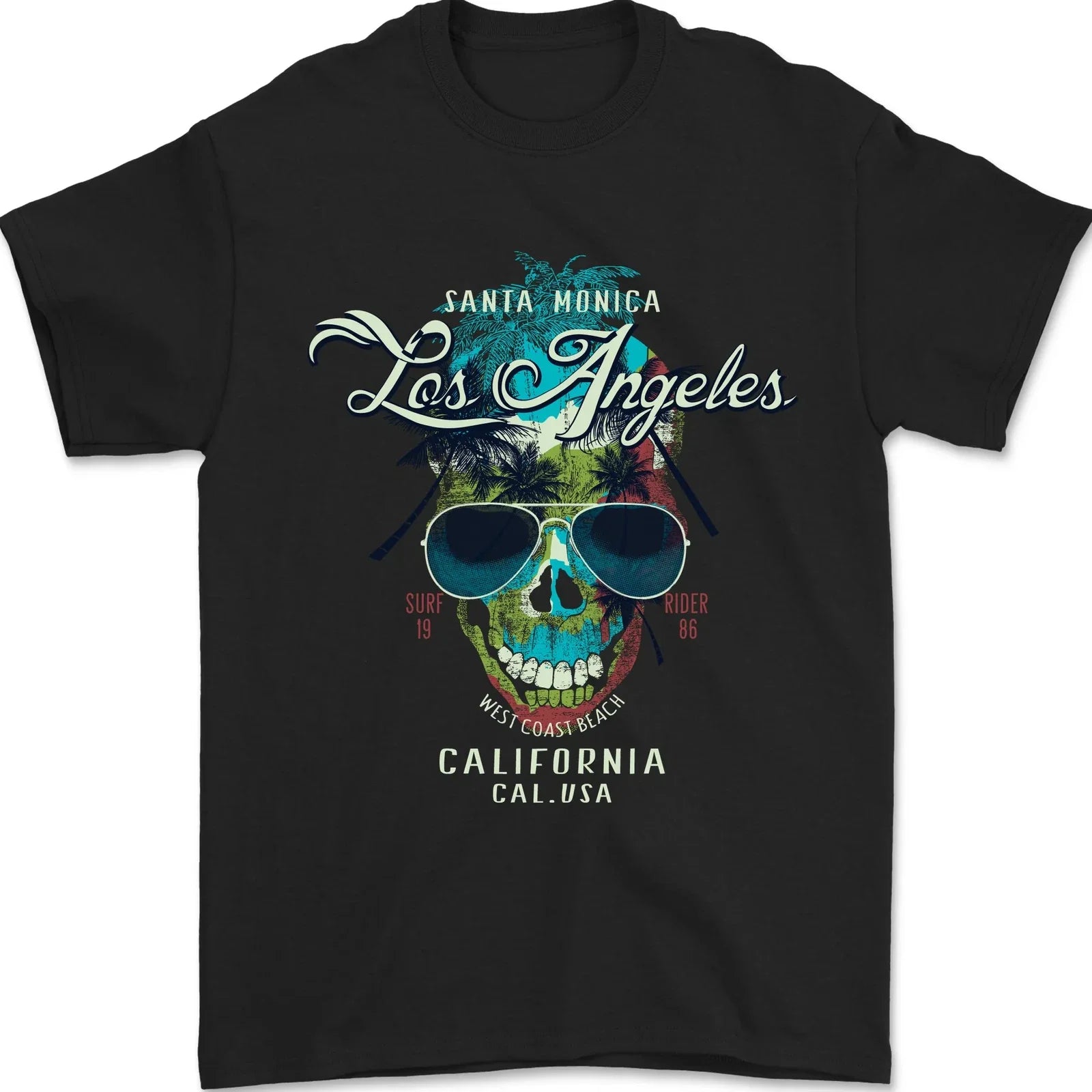 Los Angeles Surf Skull Surfing Mens 100% Cotton - Adult & Kids T-Shirts, Sweatshirts & Hoodies apparel design preview 1