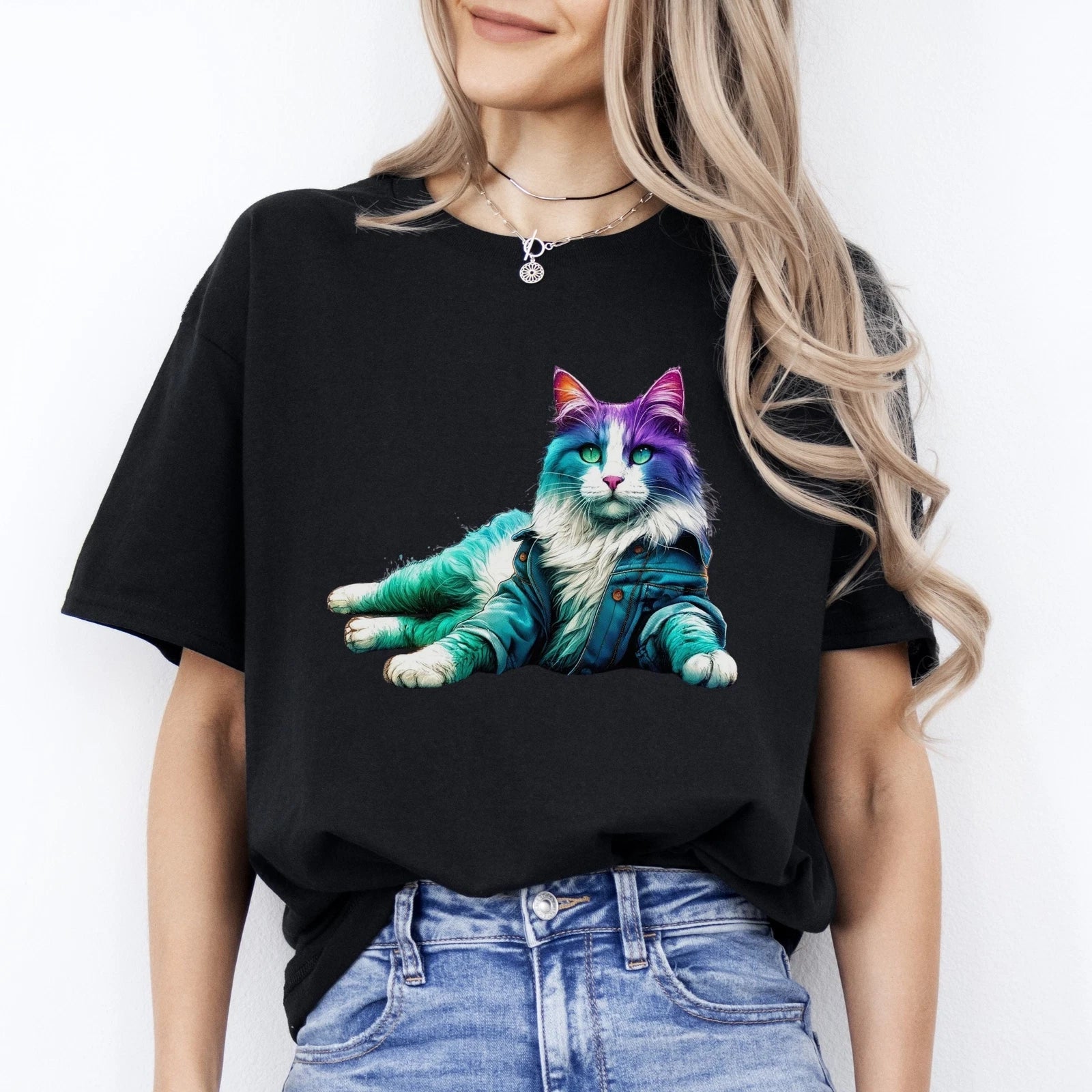 Laying Cat Cool Lazy Black Navy Dark Heather - Adult & Kids T-Shirts, Sweatshirts & Hoodies apparel design preview 1