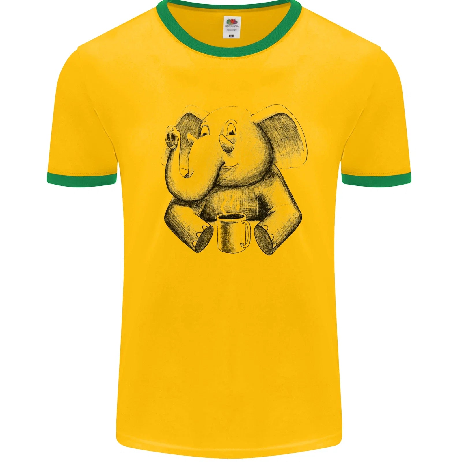 An Elephant Drinking Coffee Mens Ringer - Adult & Kids T-Shirts, Sweatshirts & Hoodies apparel design preview 1