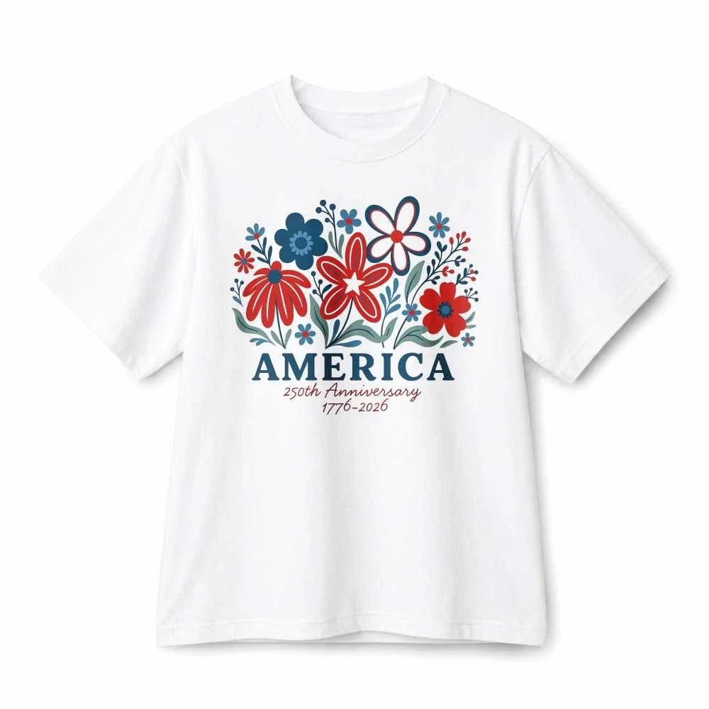 America 250th Anniversary Red Blue Floral Patriotic - Adult & Kids T-Shirts, Sweatshirts & Hoodies apparel design preview 1