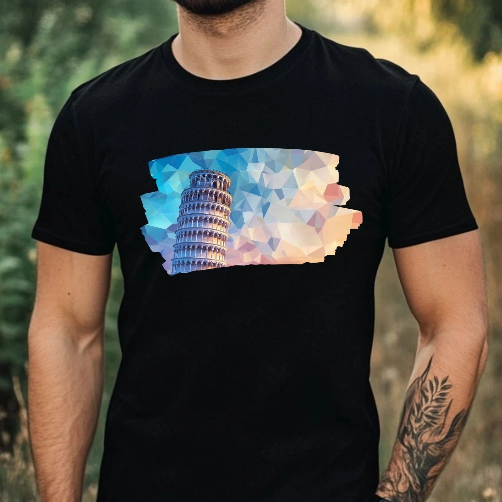 Mens Pisa Tower Polygonal Motif Cotton Size XS to 5XL - Adult & Kids T-Shirts, Sweatshirts & Hoodies apparel design preview 1