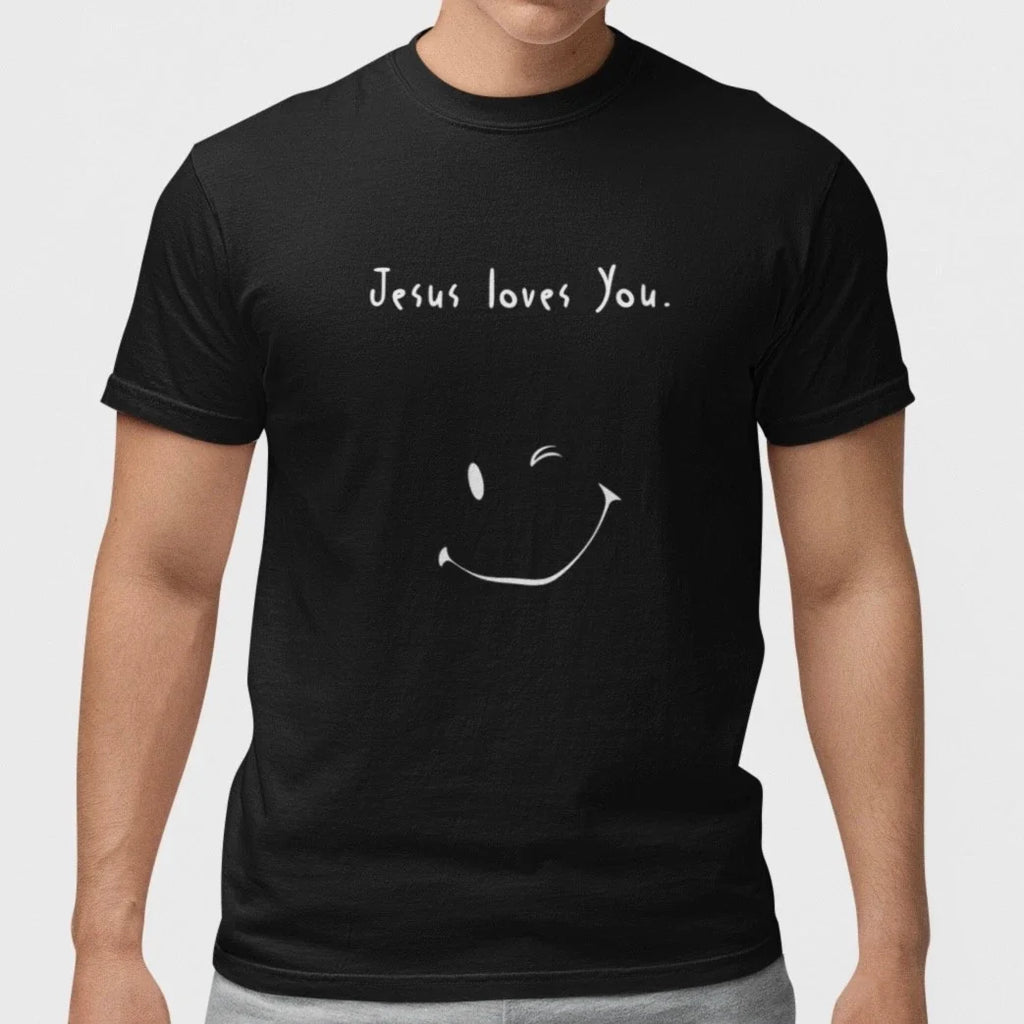 Jesus Loves You Minimalist Christian Faith Smiley - Adult & Kids T-Shirts, Sweatshirts & Hoodies apparel design preview 1