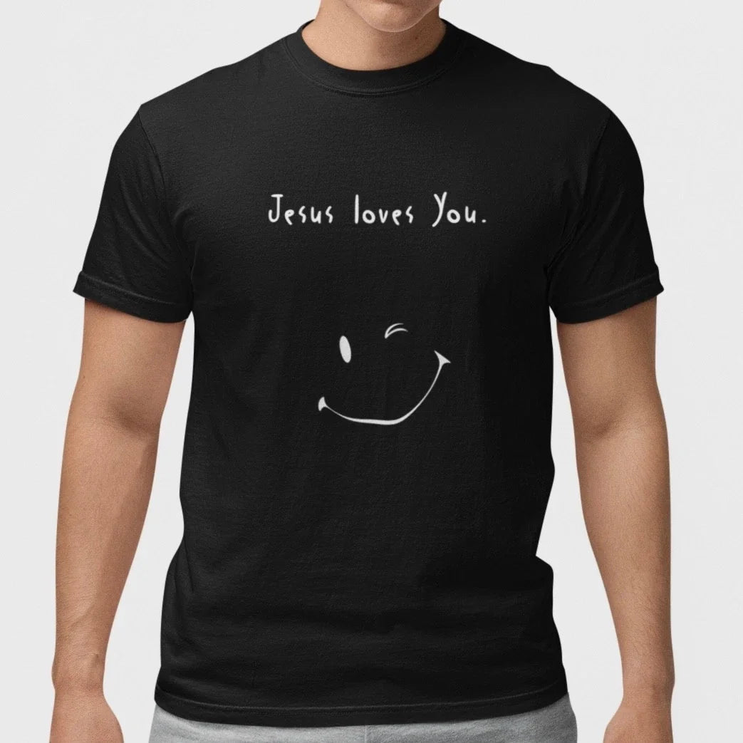 Jesus Loves You Minimalist Christian Faith Smiley - Adult & Kids T-Shirts, Sweatshirts & Hoodies apparel design preview 1