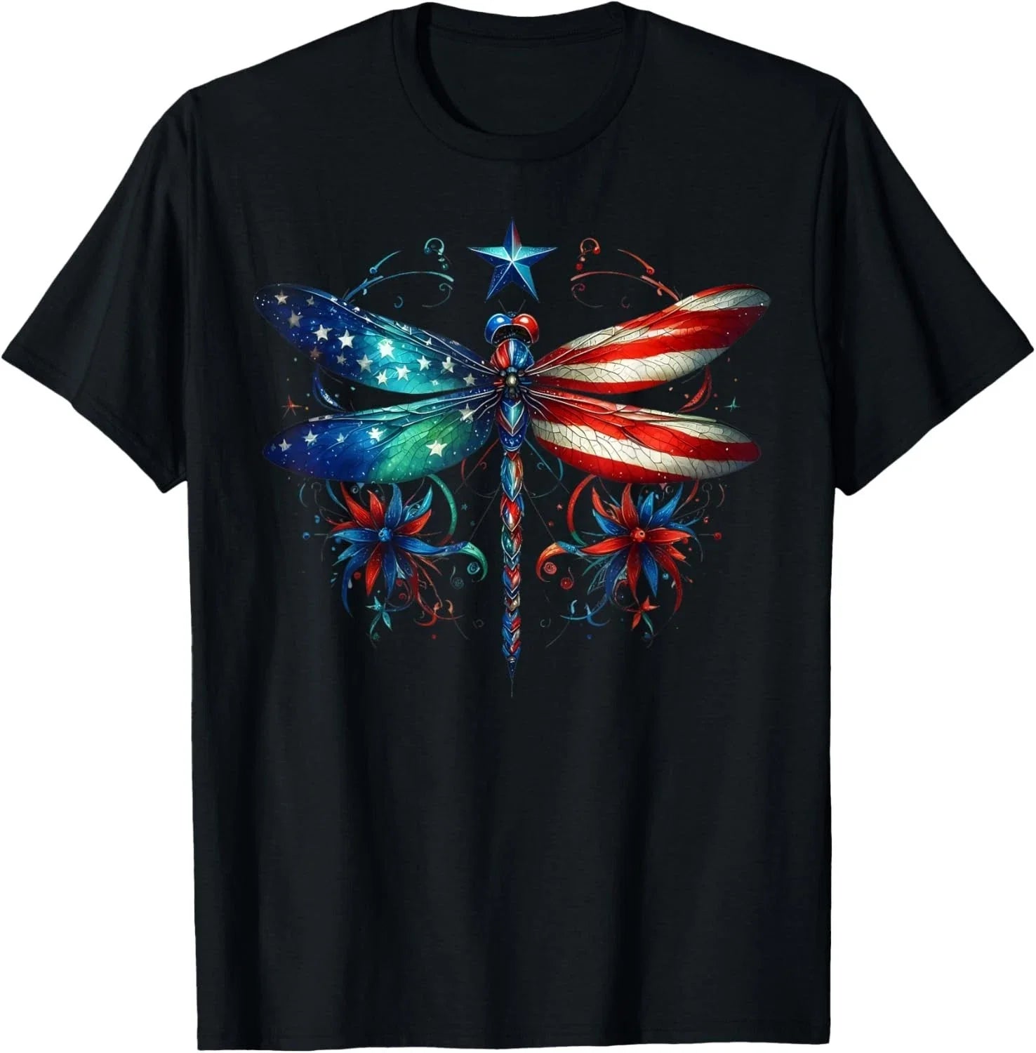 American Flag Dragonfly Patriotic 4th of July Red - Adult & Kids T-Shirts, Sweatshirts & Hoodies apparel design preview 1